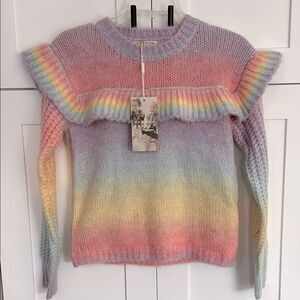 Hannah Banana Colorful Ruffle trim Knit Girl’s Sweater - Sz 10 & Sz 14 - NWT